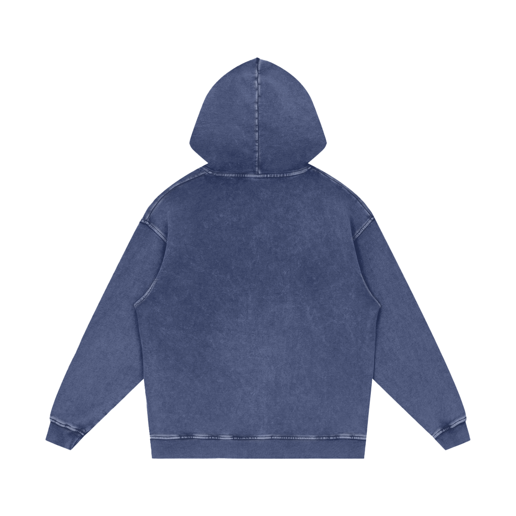 Blueberry Snow Washed Loose Cotton Pull Over Hoodie