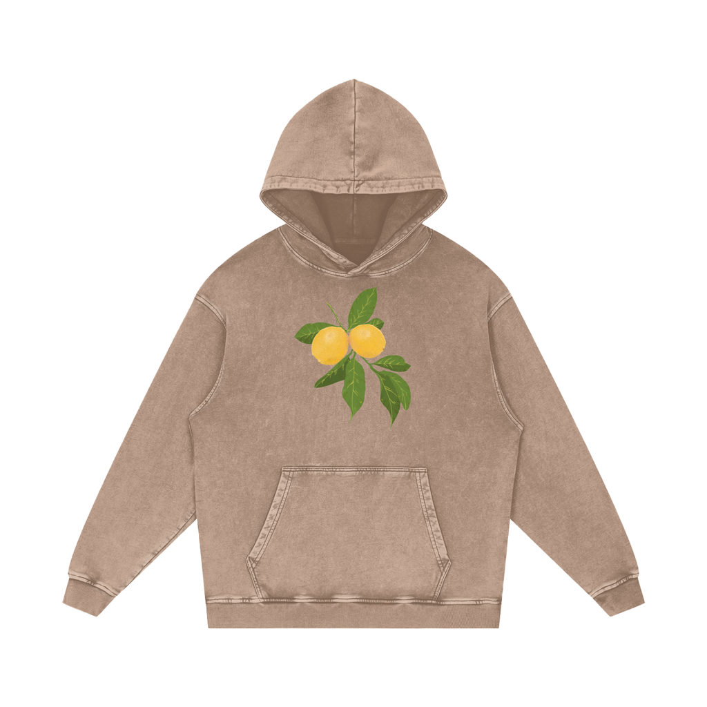Lemon Snow Washed Loose Cotton Pull Over Hoodie