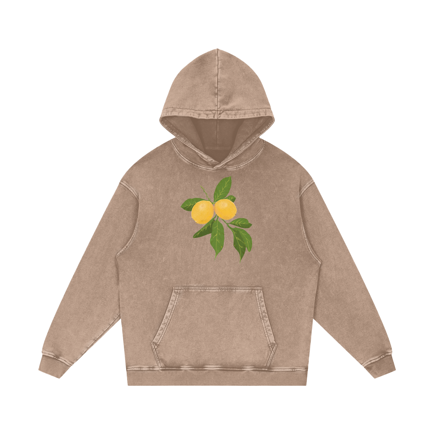 Lemon Snow Washed Loose Cotton Pull Over Hoodie