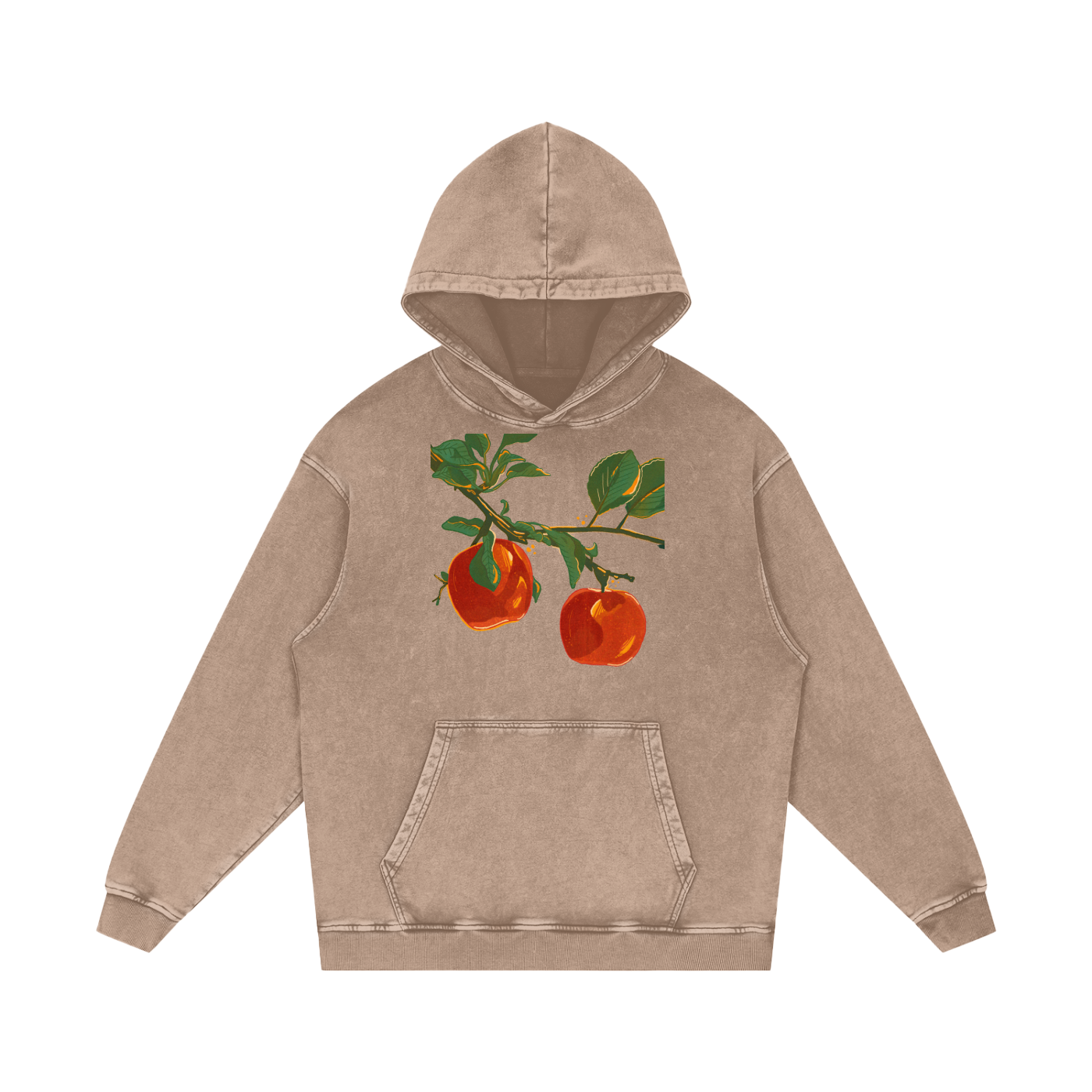 Apple Snow Washed Loose Cotton Hoodie
