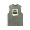 Sunflowers Snow Washed Frayed Hem Tank Top