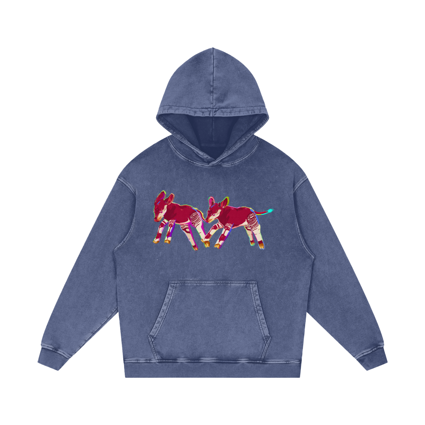 Okapi Snow Washed Loose Cotton Pull Over Hoodie