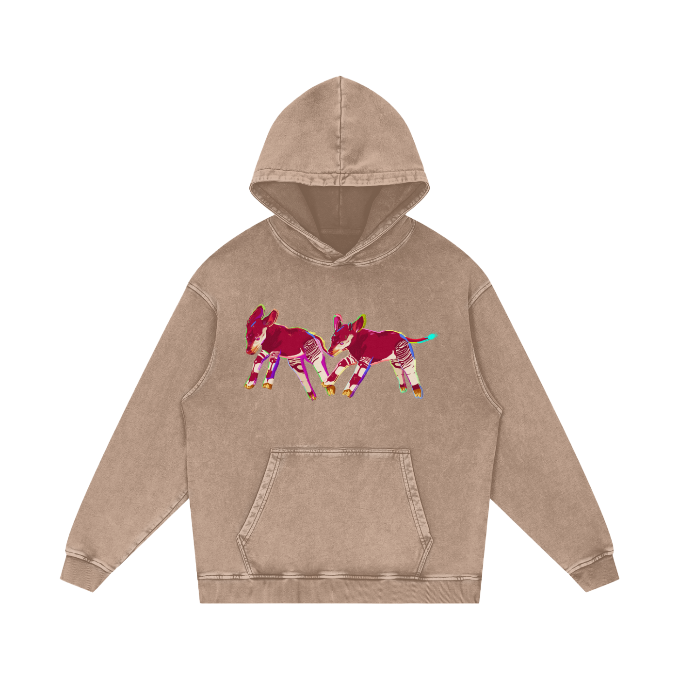 Okapi Snow Washed Loose Cotton Pull Over Hoodie