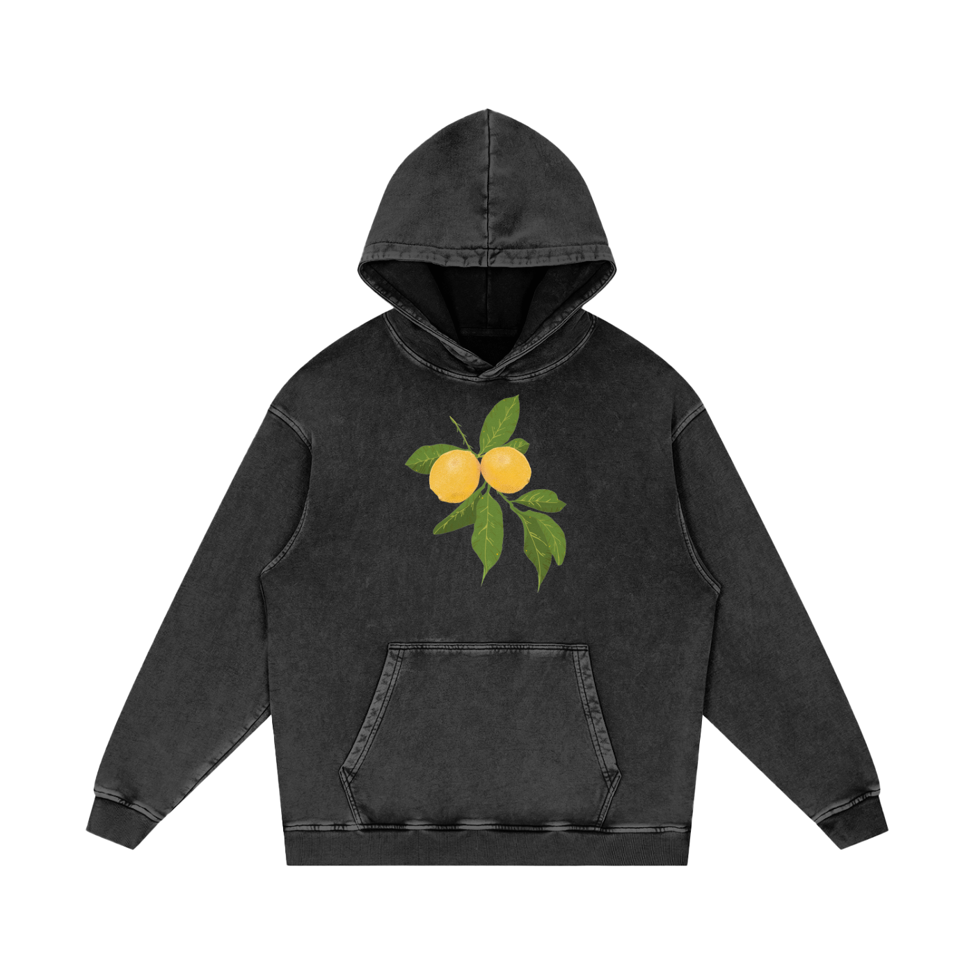 Lemon Snow Washed Loose Cotton Pull Over Hoodie
