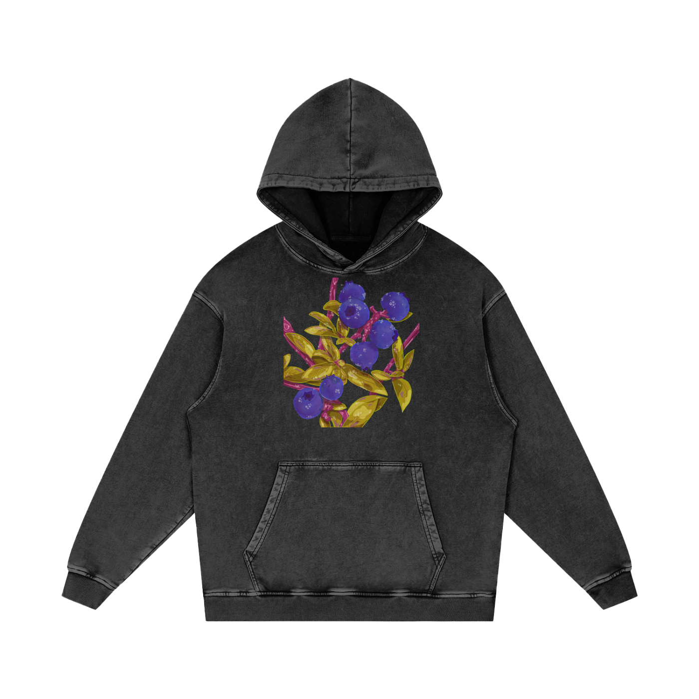 Blueberry Snow Washed Loose Cotton Pull Over Hoodie