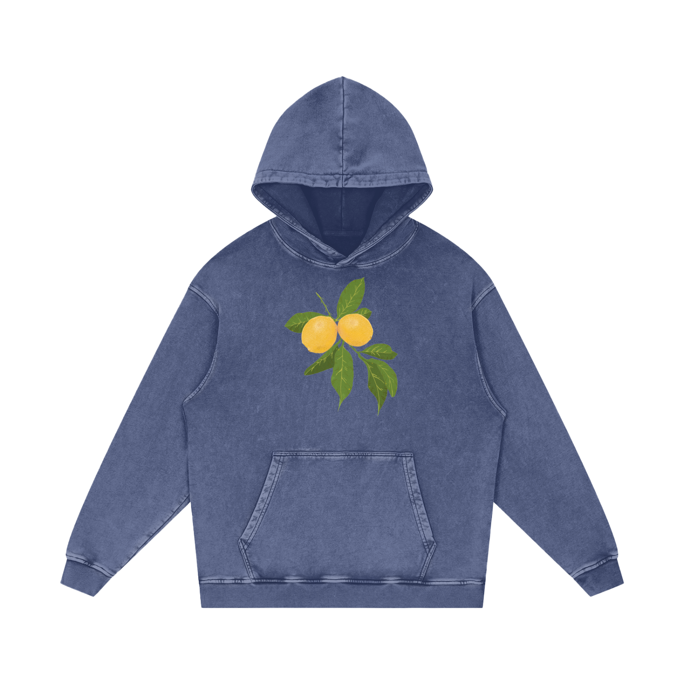 Lemon Snow Washed Loose Cotton Pull Over Hoodie