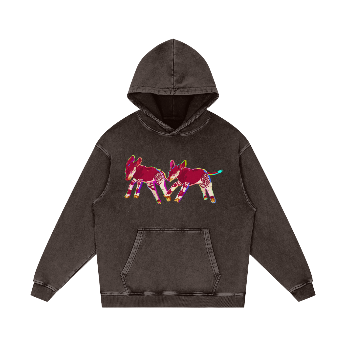 Okapi Snow Washed Loose Cotton Pull Over Hoodie