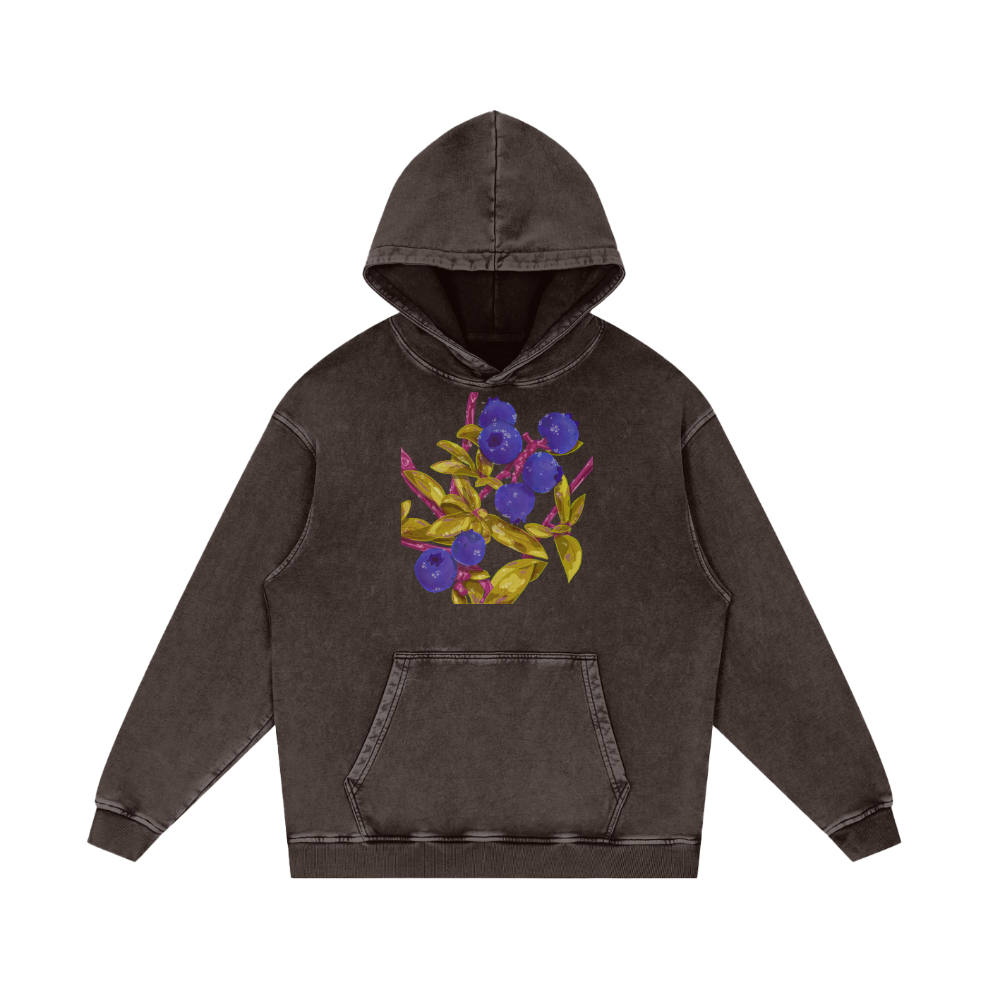Blueberry Snow Washed Loose Cotton Pull Over Hoodie