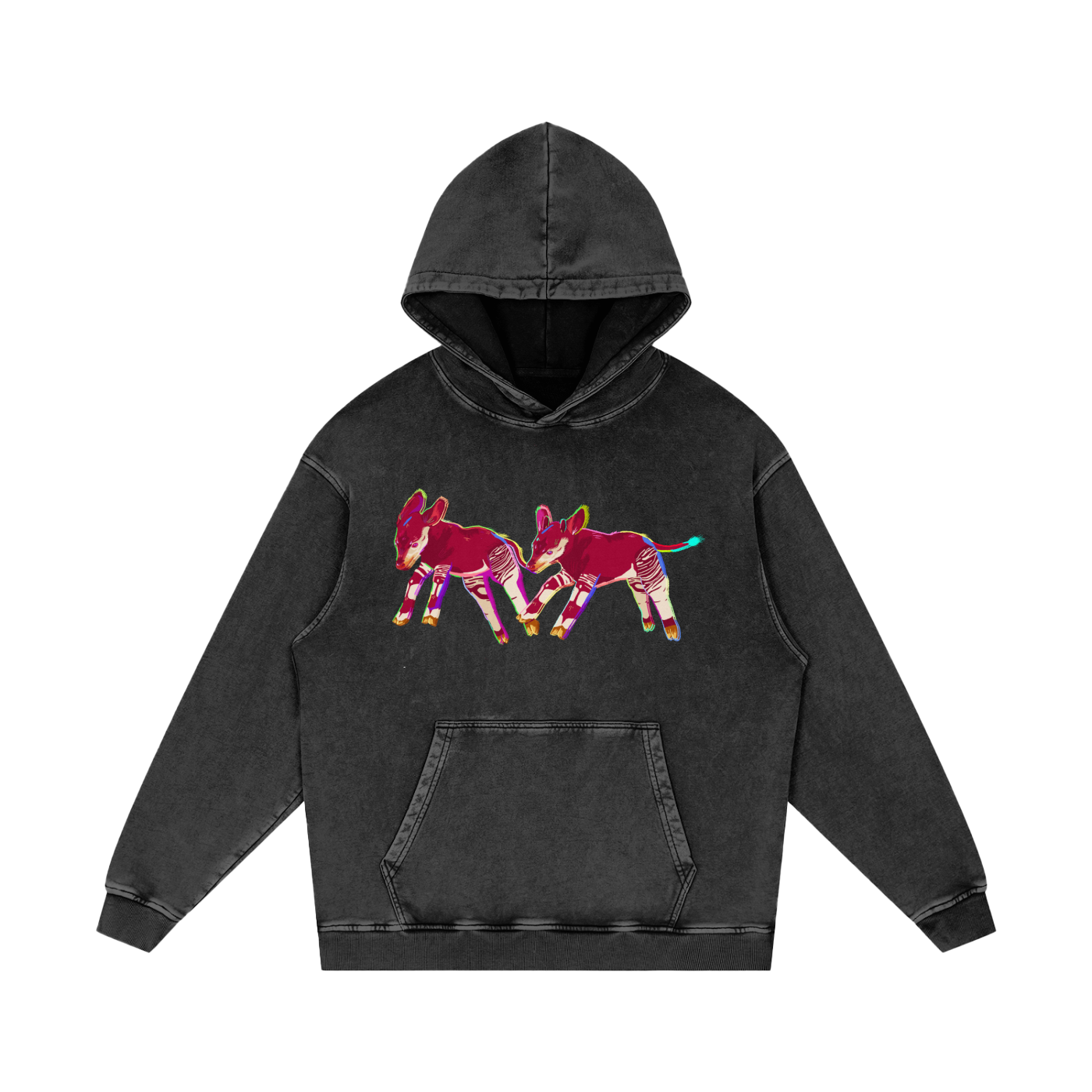 Okapi Snow Washed Loose Cotton Pull Over Hoodie