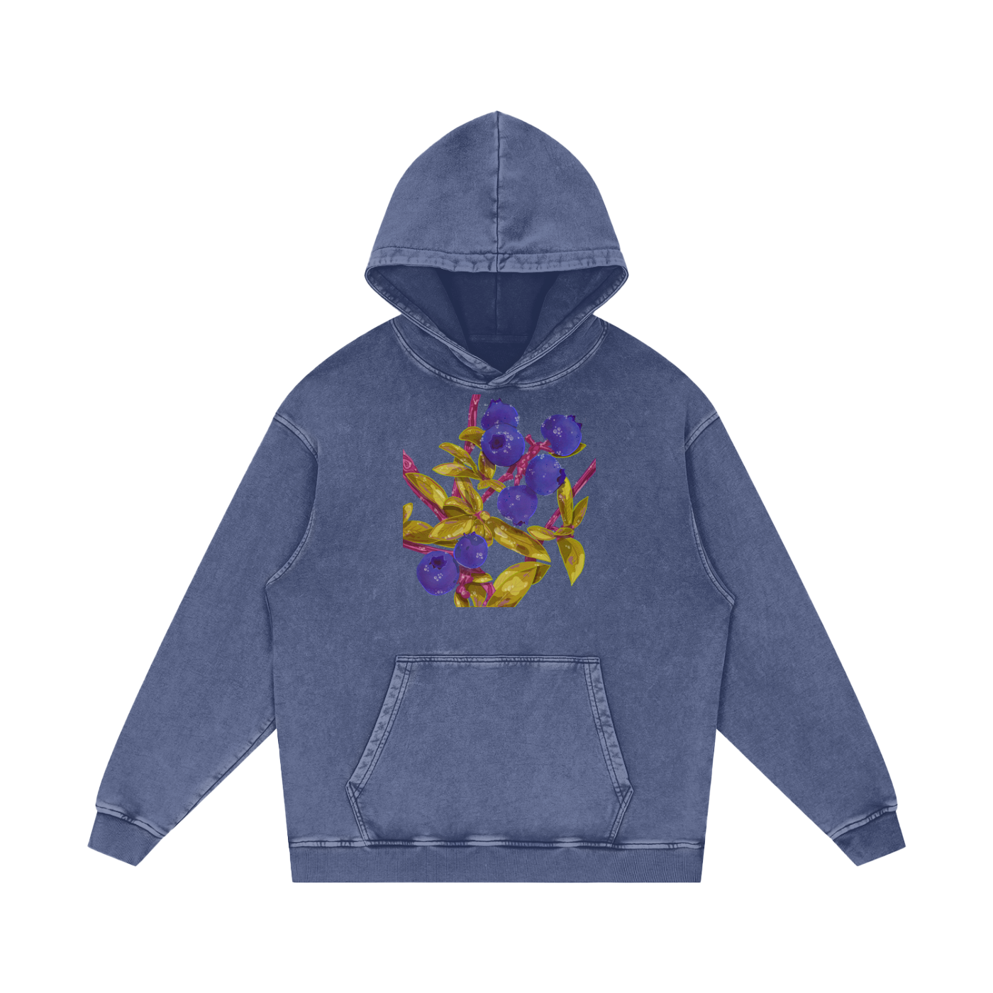 Blueberry Snow Washed Loose Cotton Pull Over Hoodie