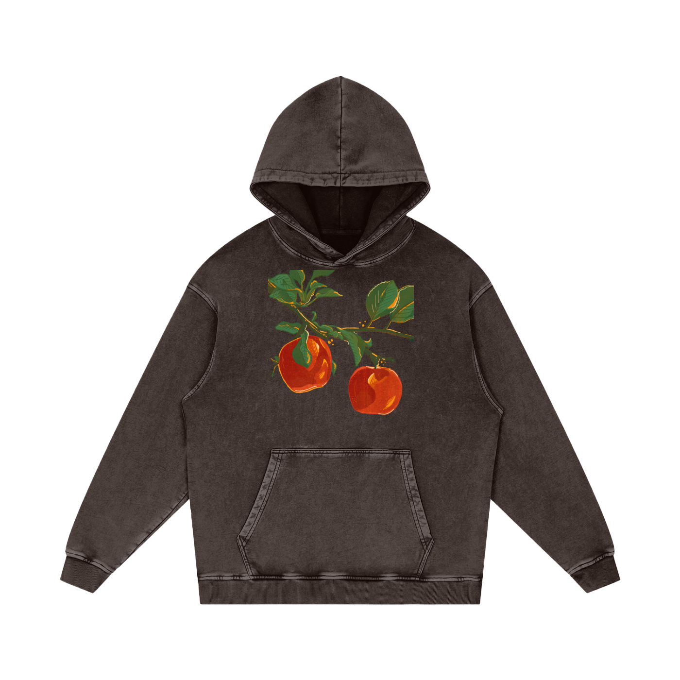 Apple Snow Washed Loose Cotton Hoodie