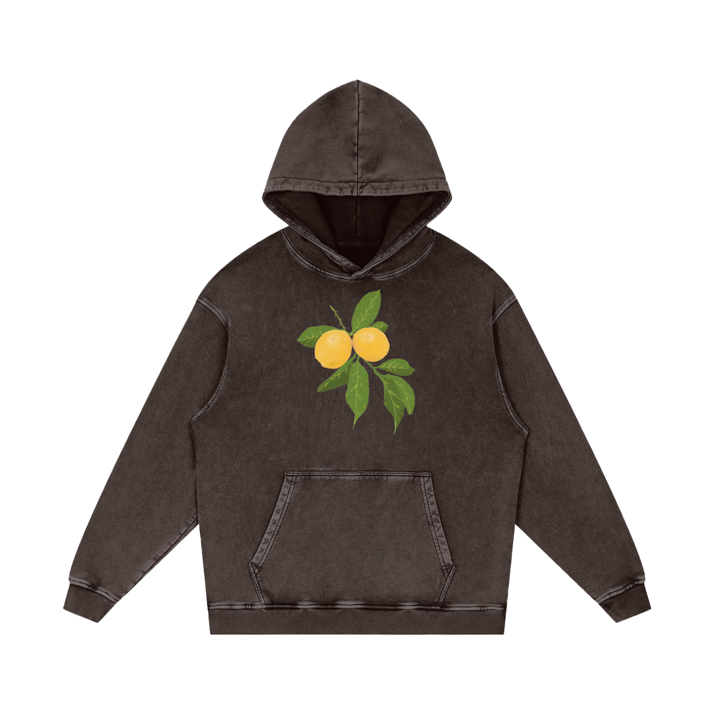 Lemon Snow Washed Loose Cotton Pull Over Hoodie
