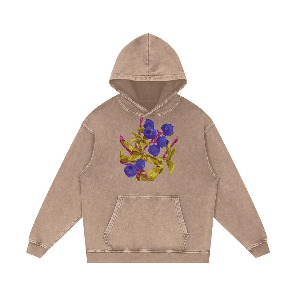 Blueberry Snow Washed Loose Cotton Pull Over Hoodie